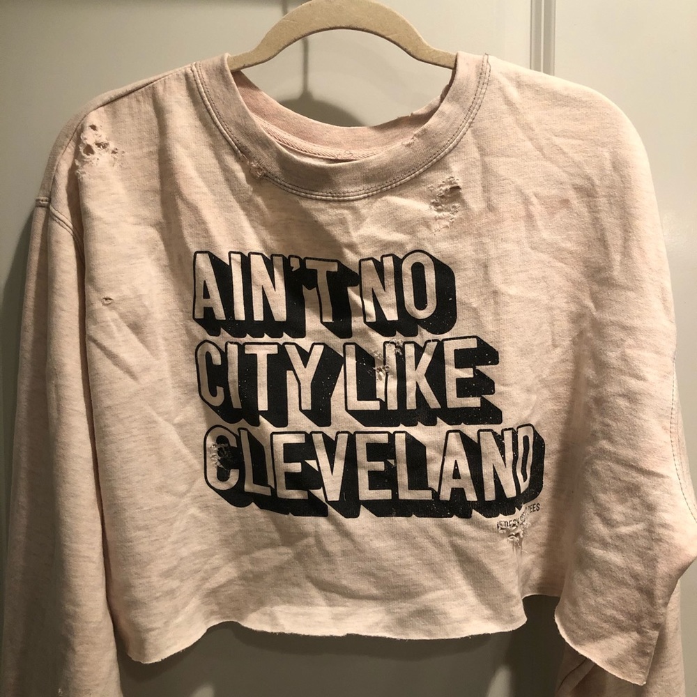 Cleveland Light Pink Distressed Cropped Crew Neck